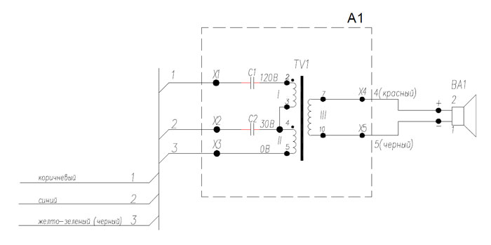 Электрическая схема громкоговорителя ГР-10-10